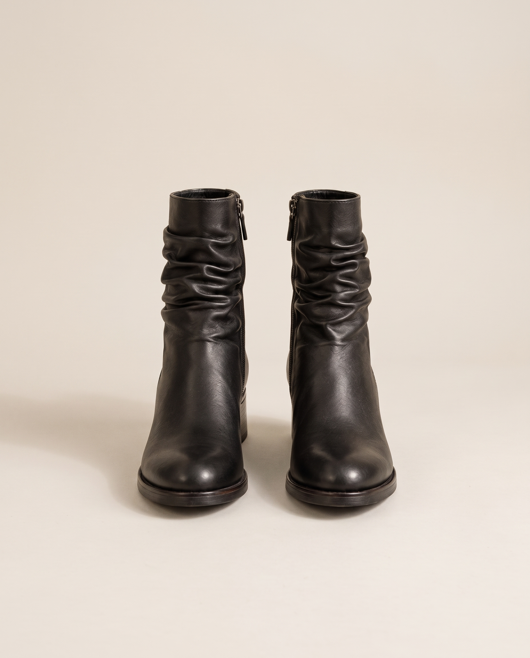 Ruched Ankle Boots with Side Zipper — pair, studio