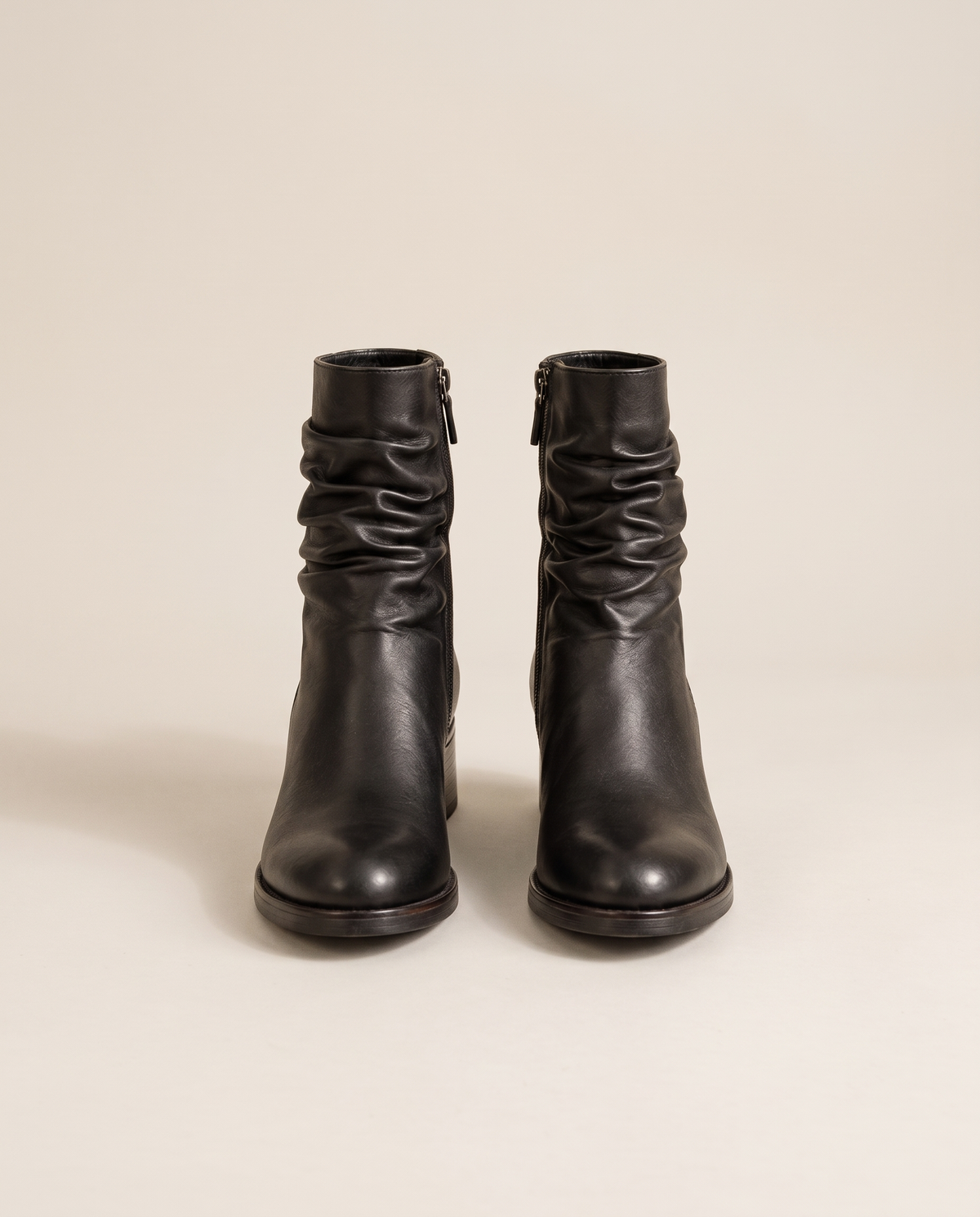Ruched Ankle Boots with Side Zipper — pair, studio
