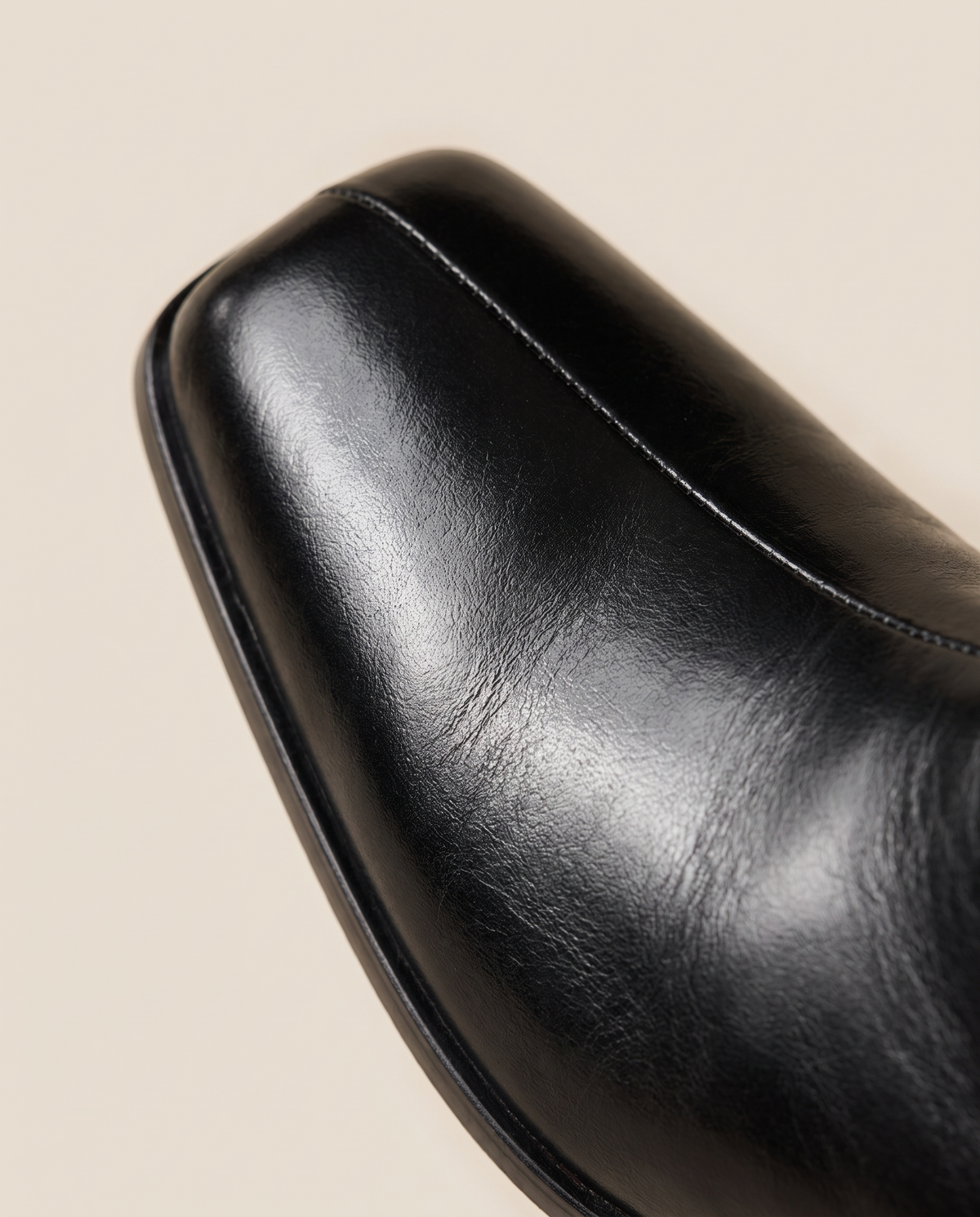 Square Toe Leather Ankle Boots with Block Heel — square toe close-up