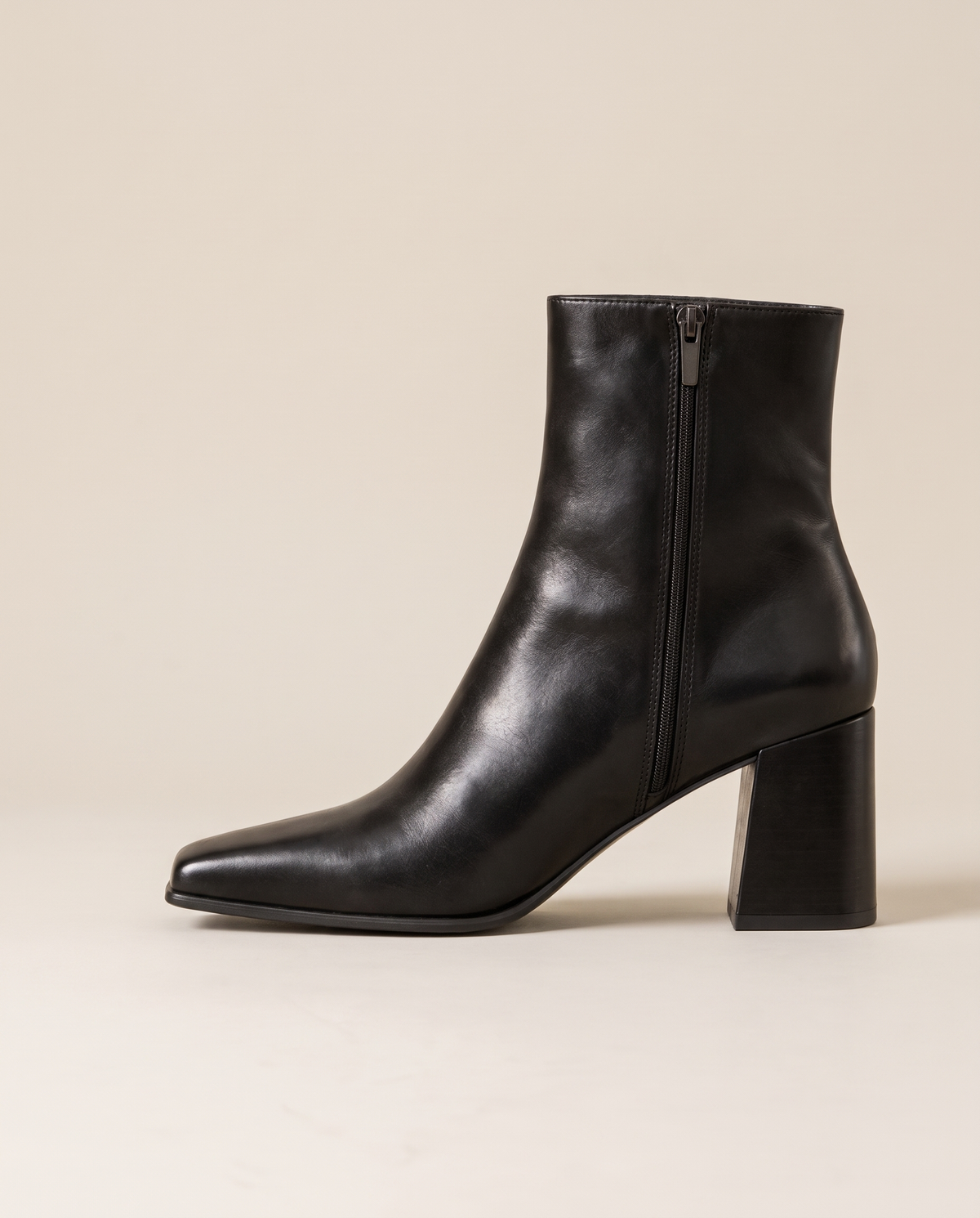 Square Toe Leather Ankle Boots with Block Heel — side profile
