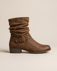 Slouch Ankle Boots with Buckle Strap — side profile