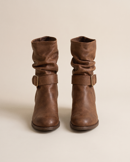 Slouch Ankle Boots with Buckle Strap — pair, studio