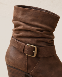 Slouch Ankle Boots with Buckle Strap — buckle close-up