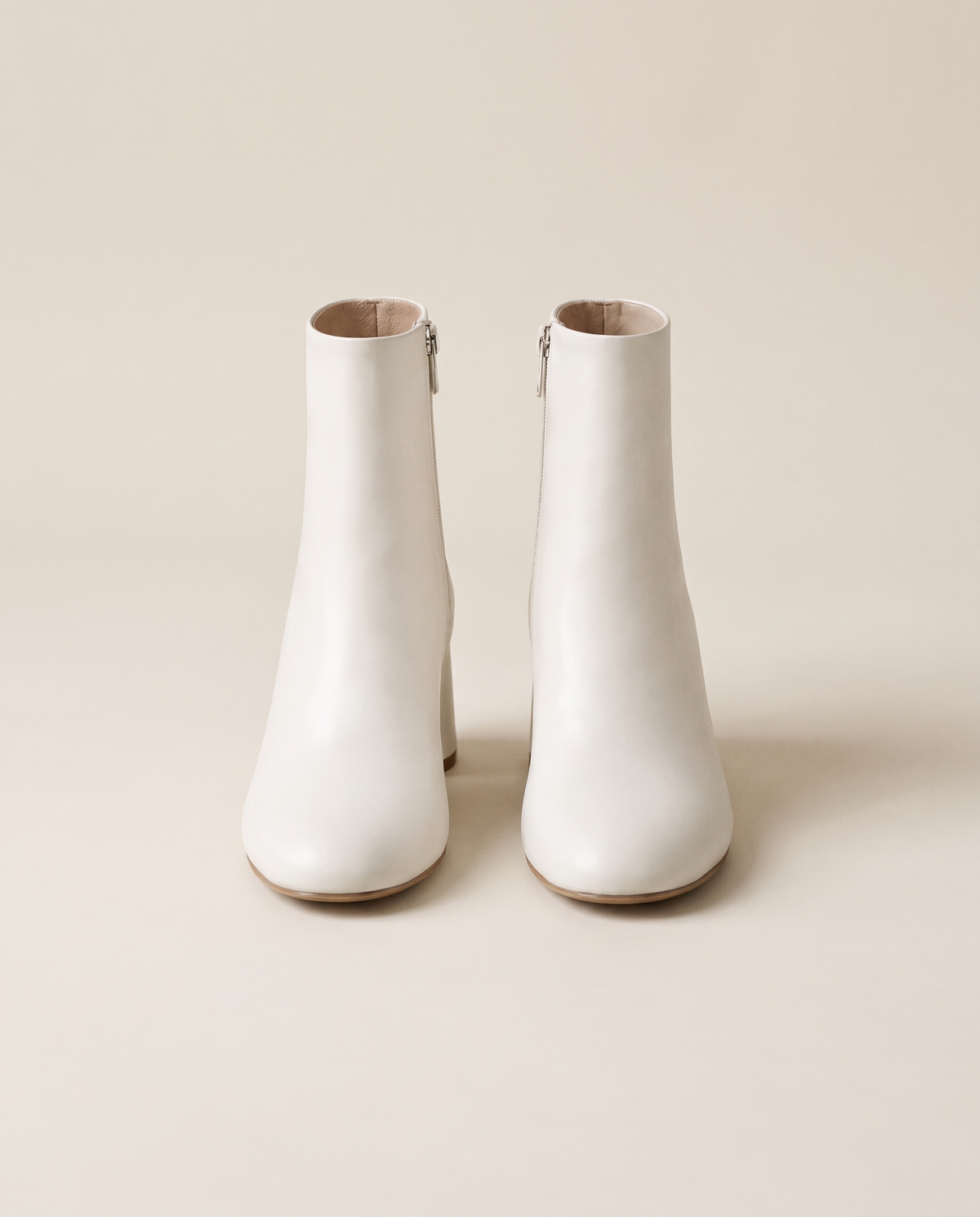 Sleek Ankle Boots with Low Block Heel — white