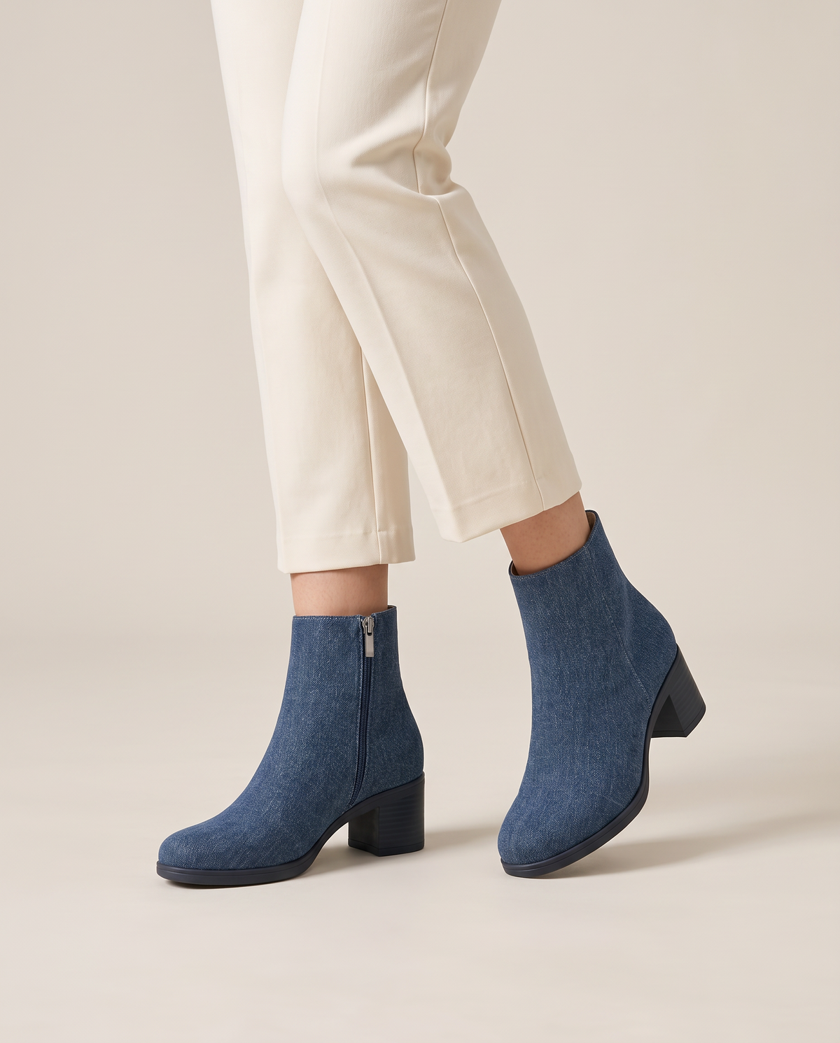 Orthopedic Denim Ankle Boots with Cushioned Sole — worn, studio