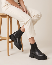 Platform Chelsea Boots with Chunky Grip Sole — worn seated