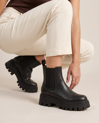 Platform Chelsea Boots with Chunky Grip Sole — worn, crouching