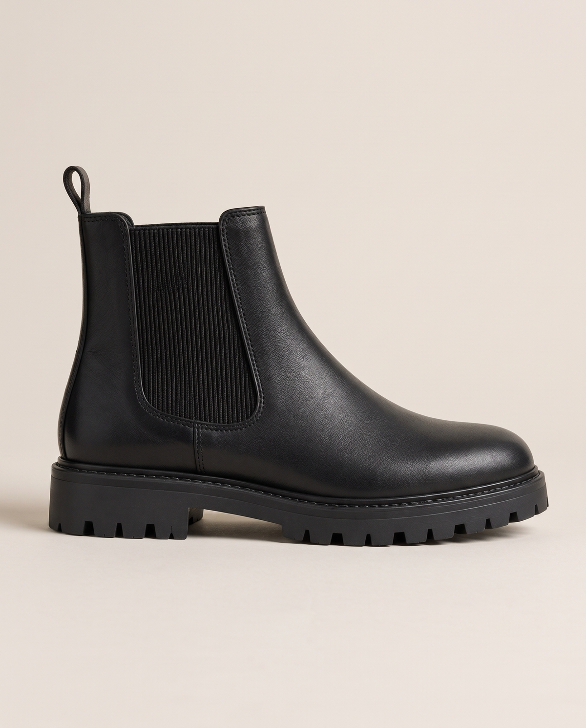 Lug Sole Chelsea Boots with Front and Back Pull Tabs — side profile