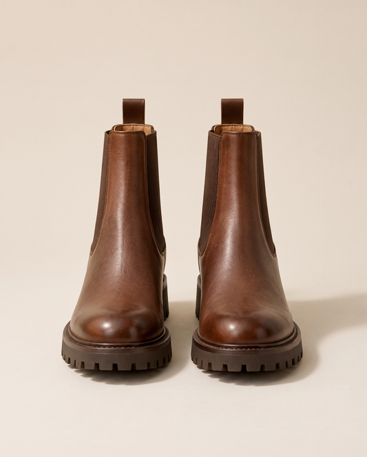 Block Heel Chelsea Boots with Lug Sole — pair, studio