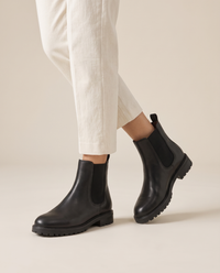 Chelsea Boots with Elastic Panels and Pull Tab — worn, studio