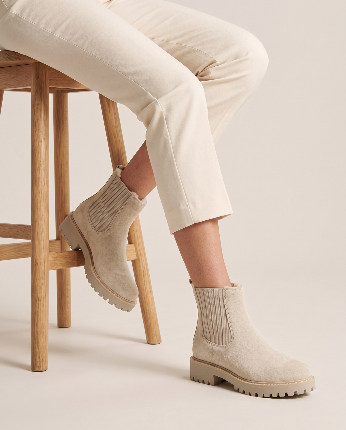 Fleece-Lined Chelsea Boots — worn seated
