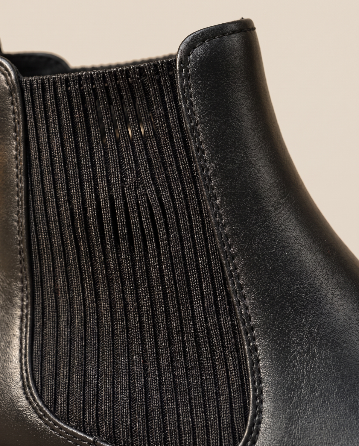Pointed Toe Chelsea Boots with Block Heel — elastic gusset close-up