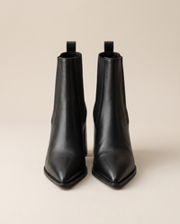 Pointed Toe Chelsea Boots with Block Heel — pair, studio