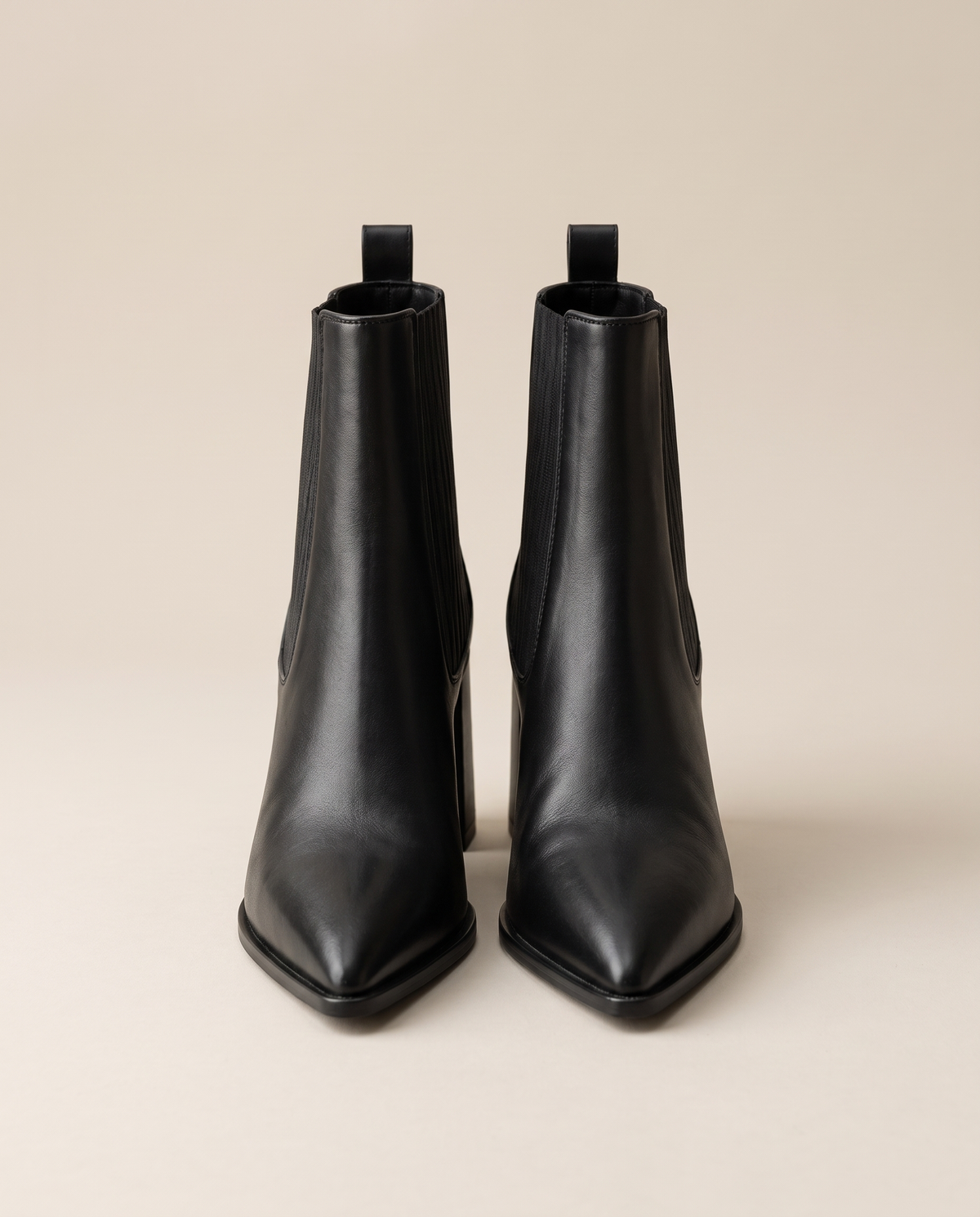 Pointed Toe Chelsea Boots with Block Heel — pair, studio