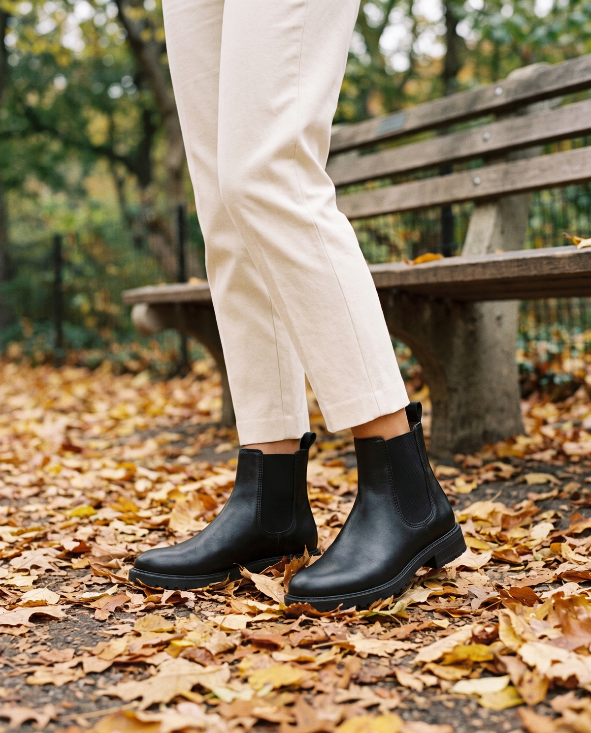 Chelsea Boots with Elastic Panels and Pull Tab — worn in Central Park in autumn
