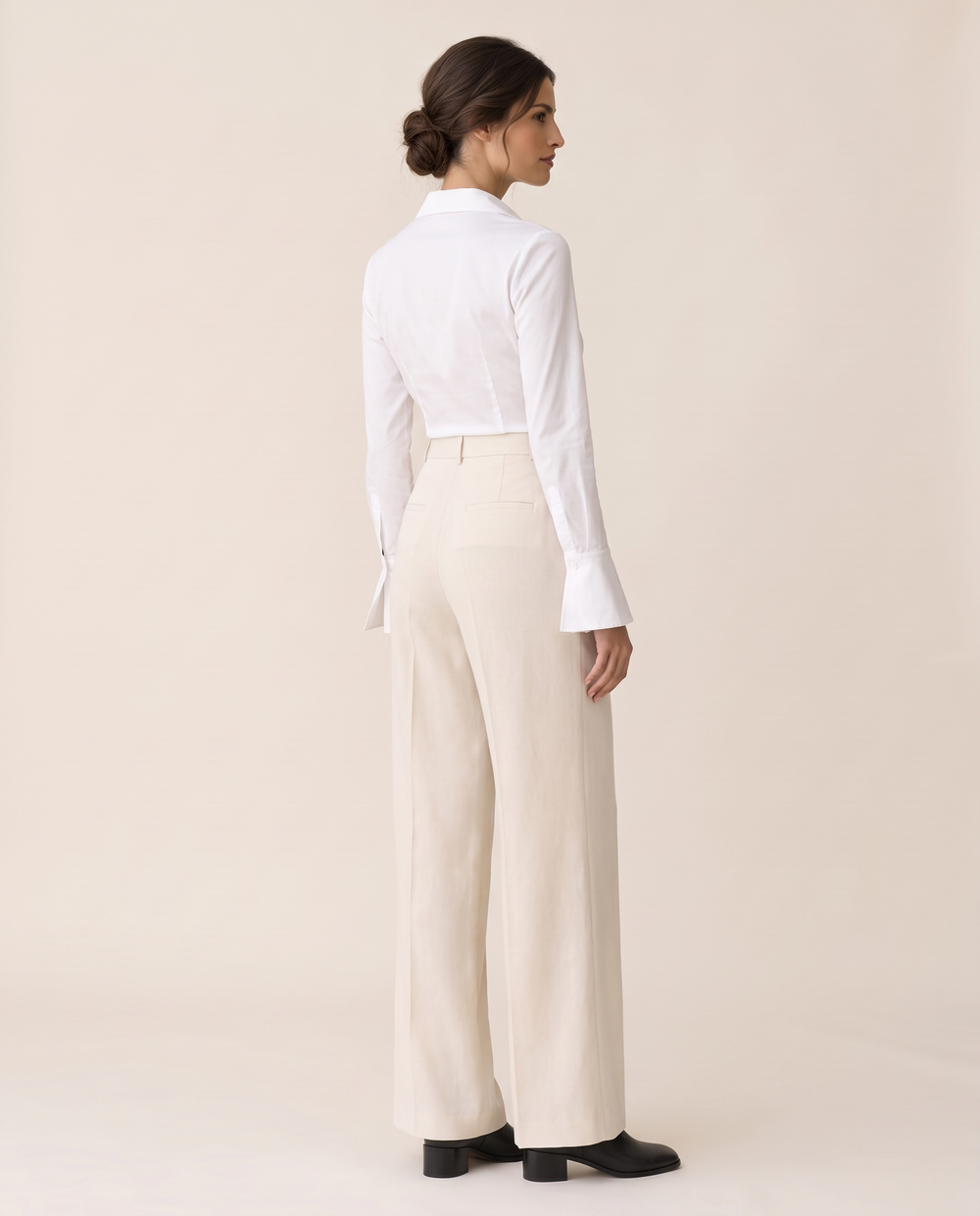 Spruce Sleek Fitted V-Neck Blouse — three-quarter view