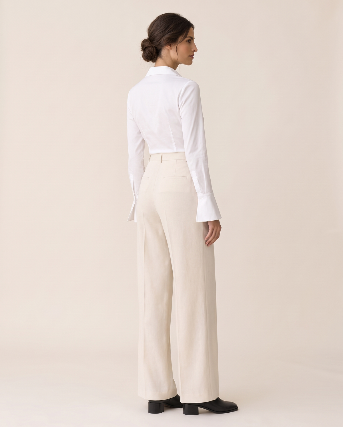 Spruce Sleek Fitted V-Neck Blouse — three-quarter view
