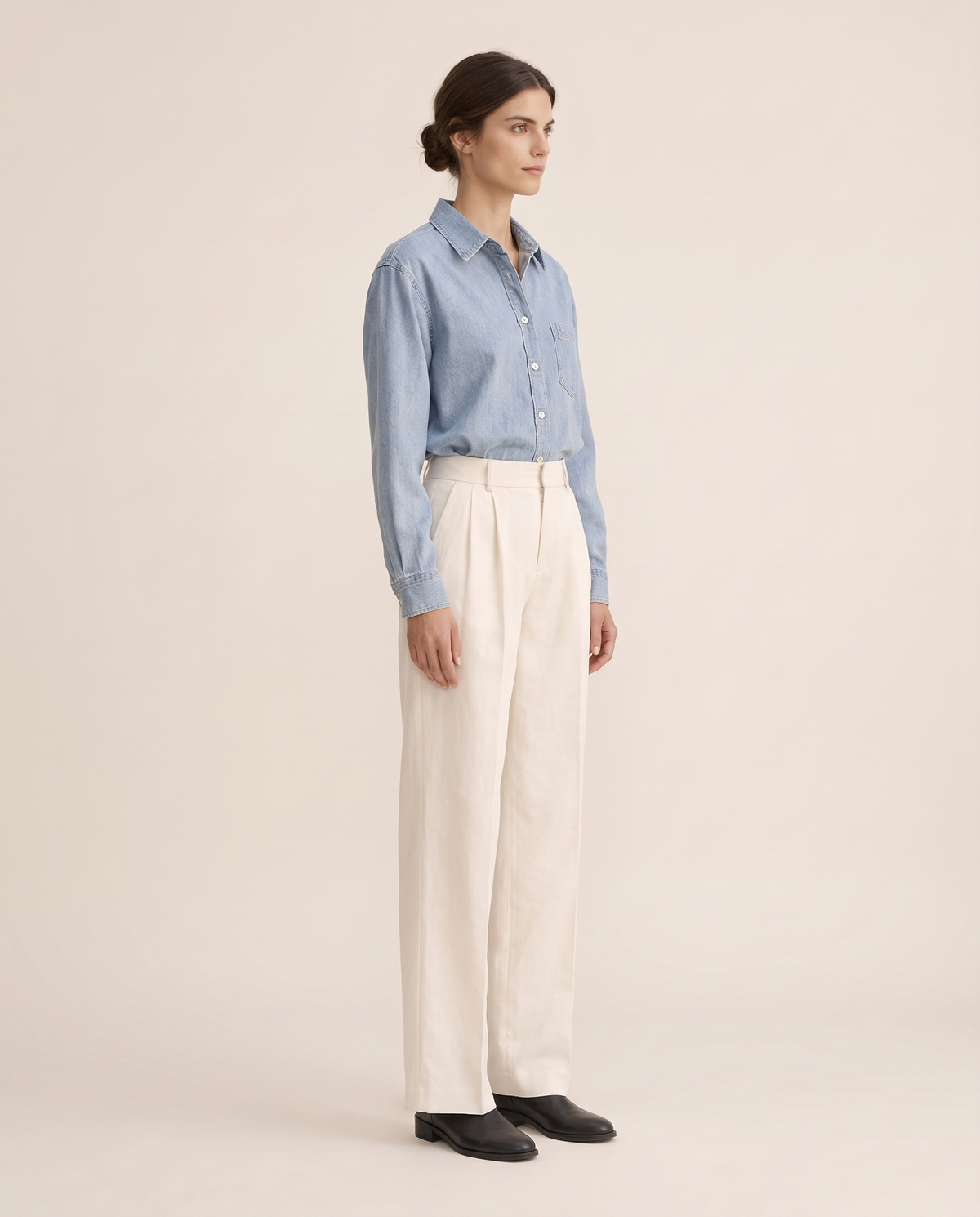 Logan Loose Denim Shirt — three-quarter view