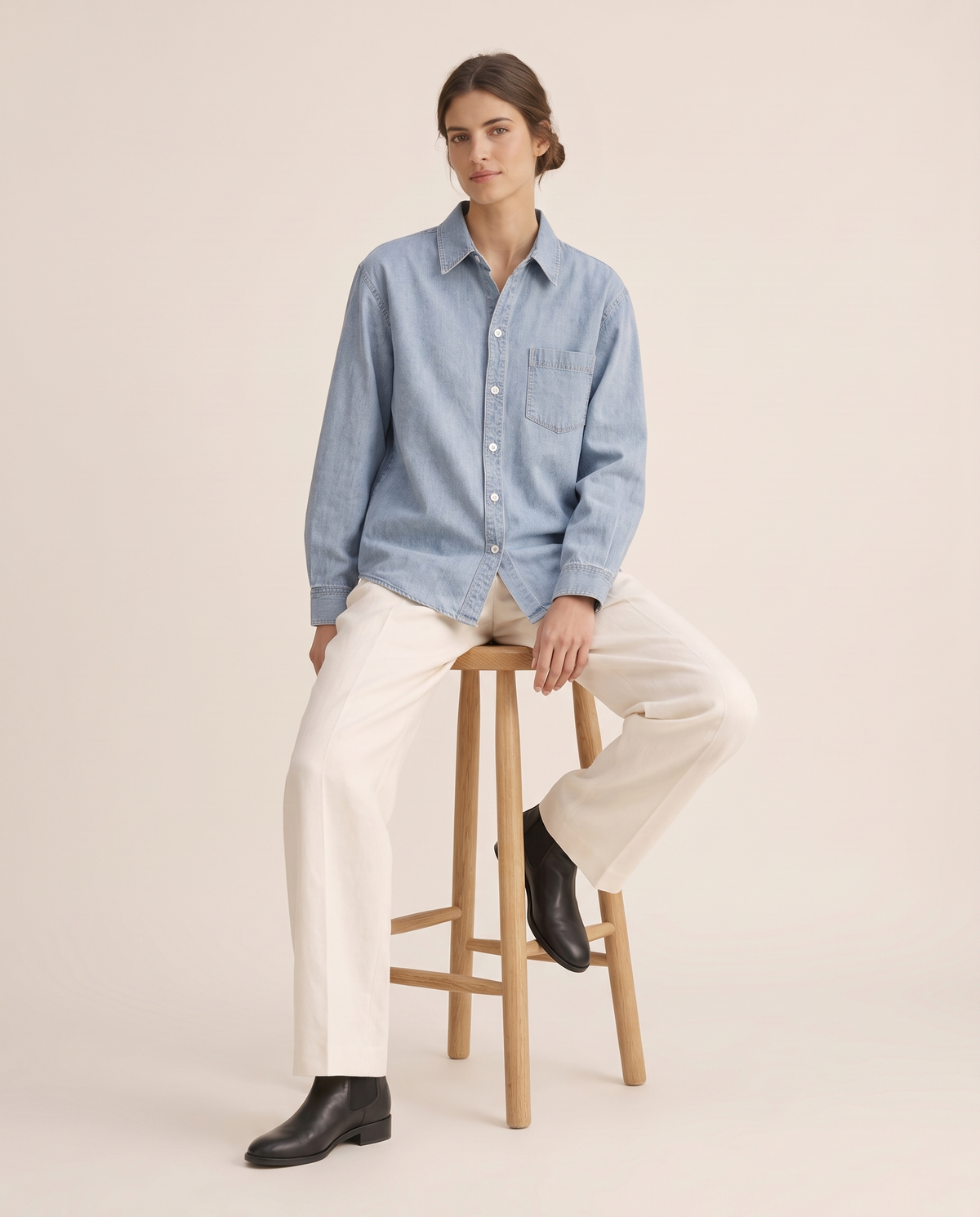 Logan Loose Denim Shirt — seated