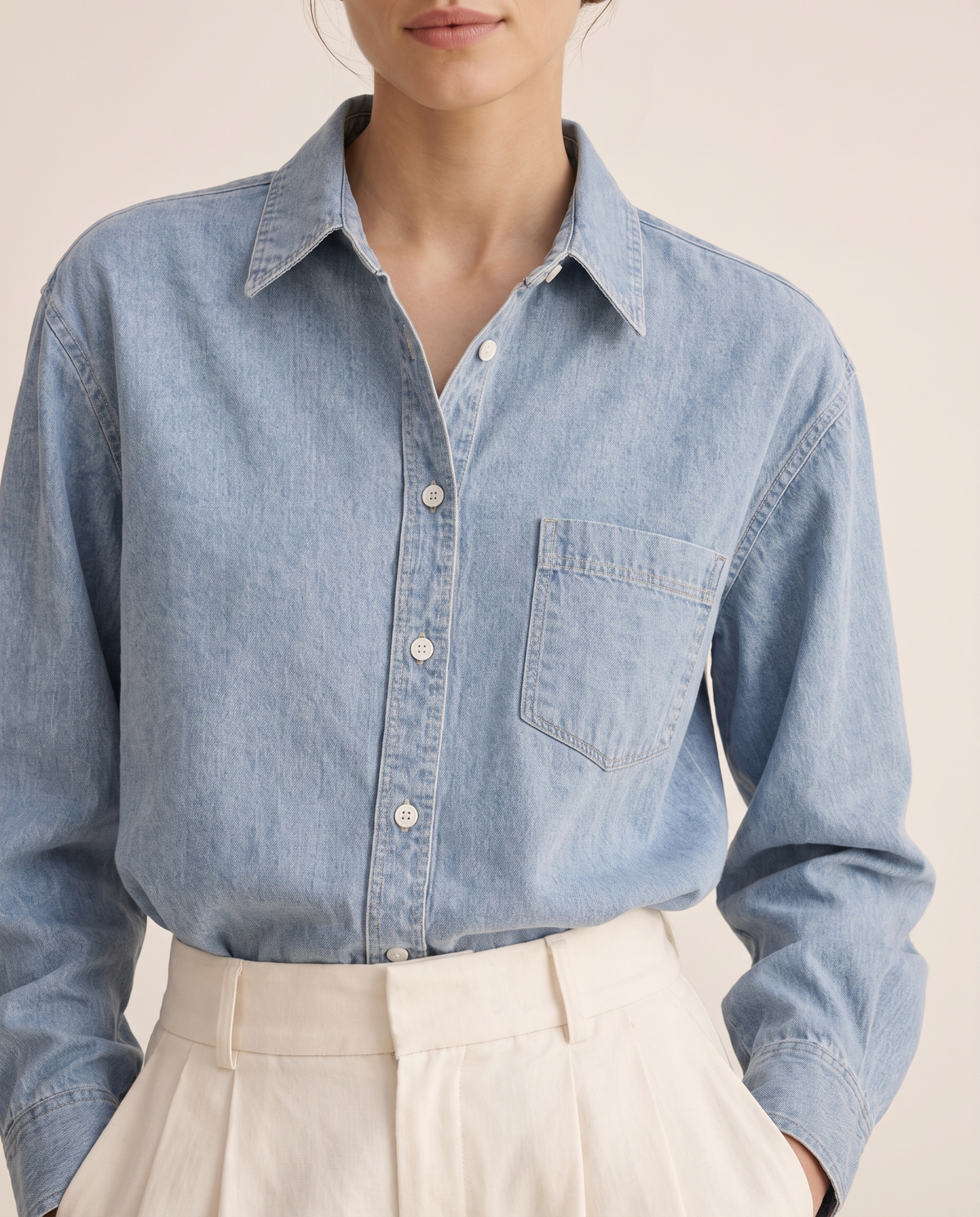 Logan Loose Denim Shirt — close-up