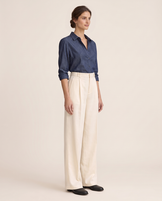 Amelie Denim-Look Blouse — three-quarter view
