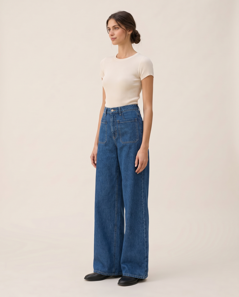 Georgia Blue Denim Wide Leg Jeans — three-quarter view