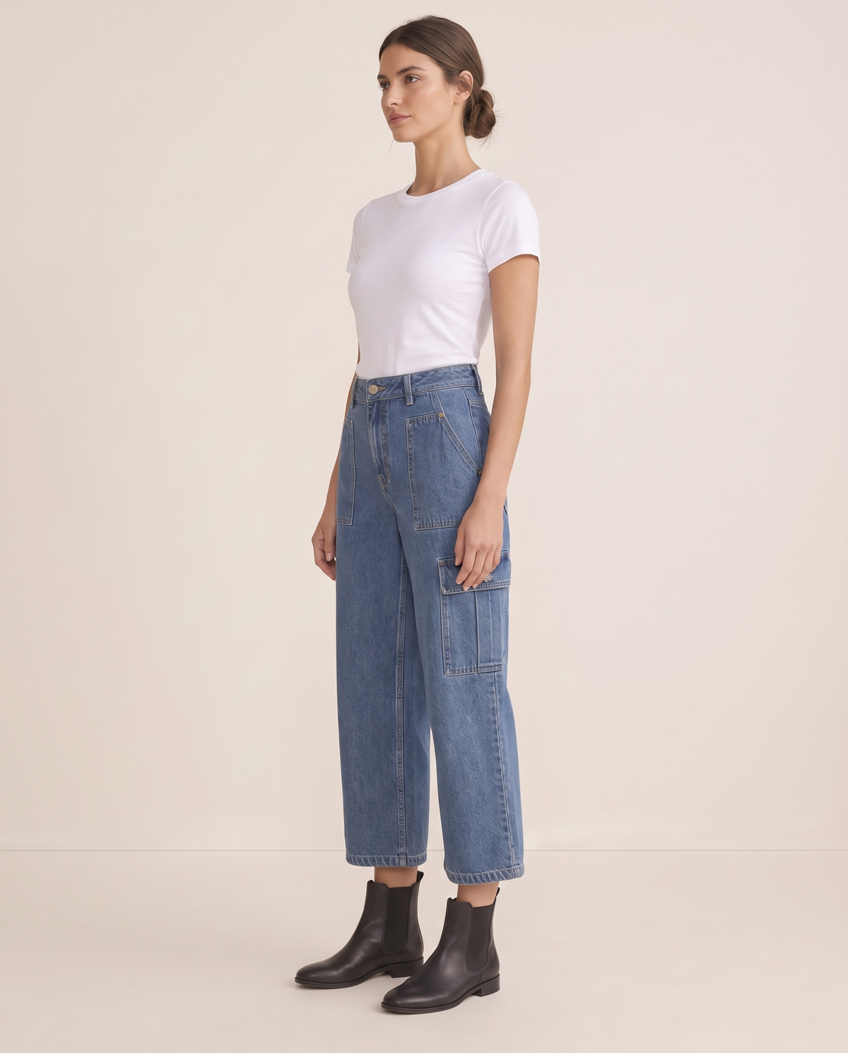 Beartooth Relaxed Cropped Cargo Jeans — three-quarter view