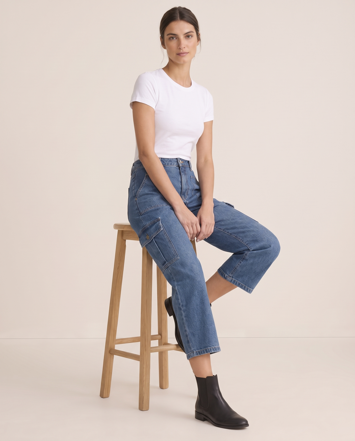 Beartooth Relaxed Cropped Cargo Jeans — seated