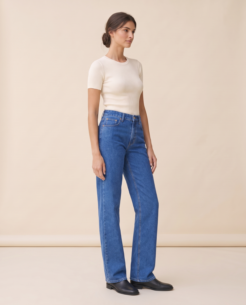 Kathleen Denim Straight Leg Jeans — three-quarter view