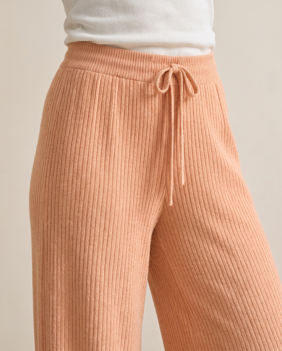 Langley Ribbed Wide-Leg Pants — waist close-up