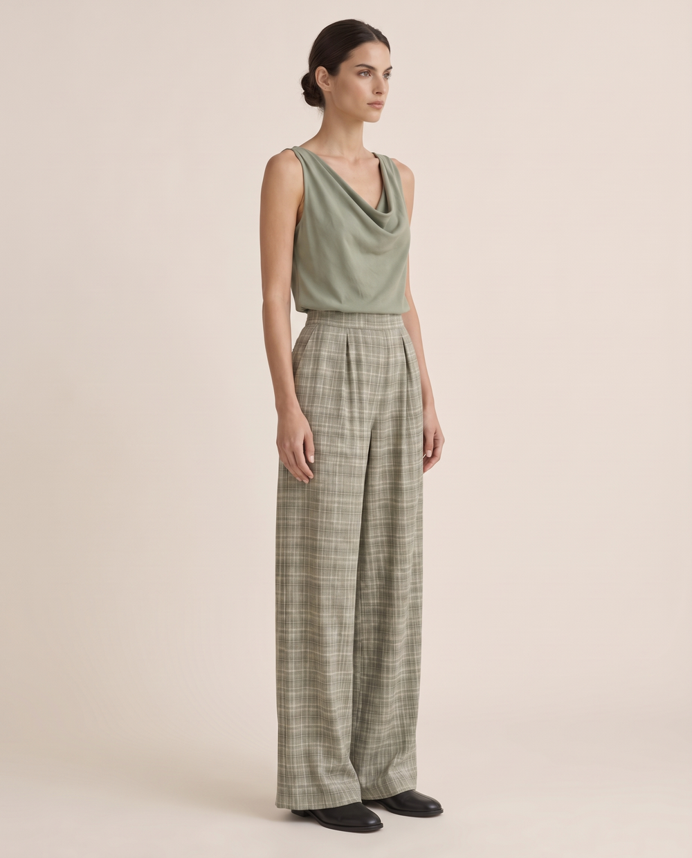 Brambleton Cowl-Neck Top and Wide-Leg Pants — three-quarter view