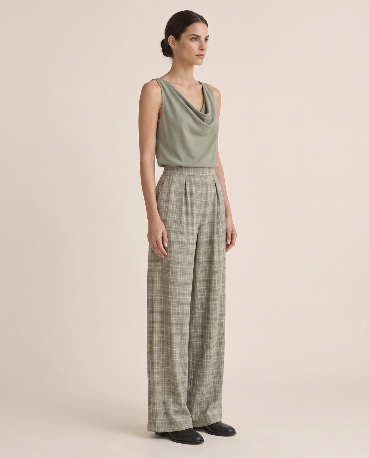 Brambleton Cowl-Neck Top and Wide-Leg Pants — three-quarter view