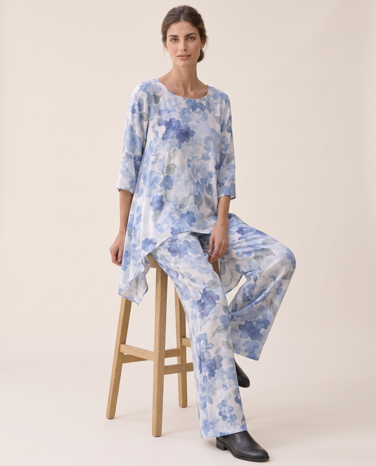Bayfield Asymmetric Tunic and Pants Set — seated
