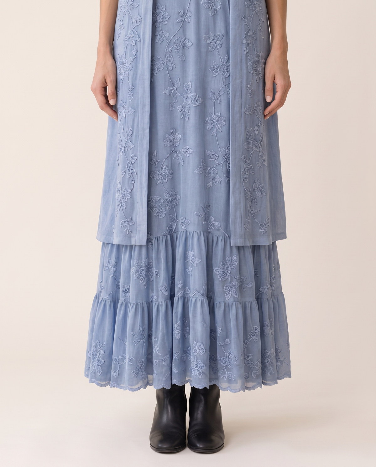 Avignon Embroidered Maxi Dress and Jacket — skirt detail