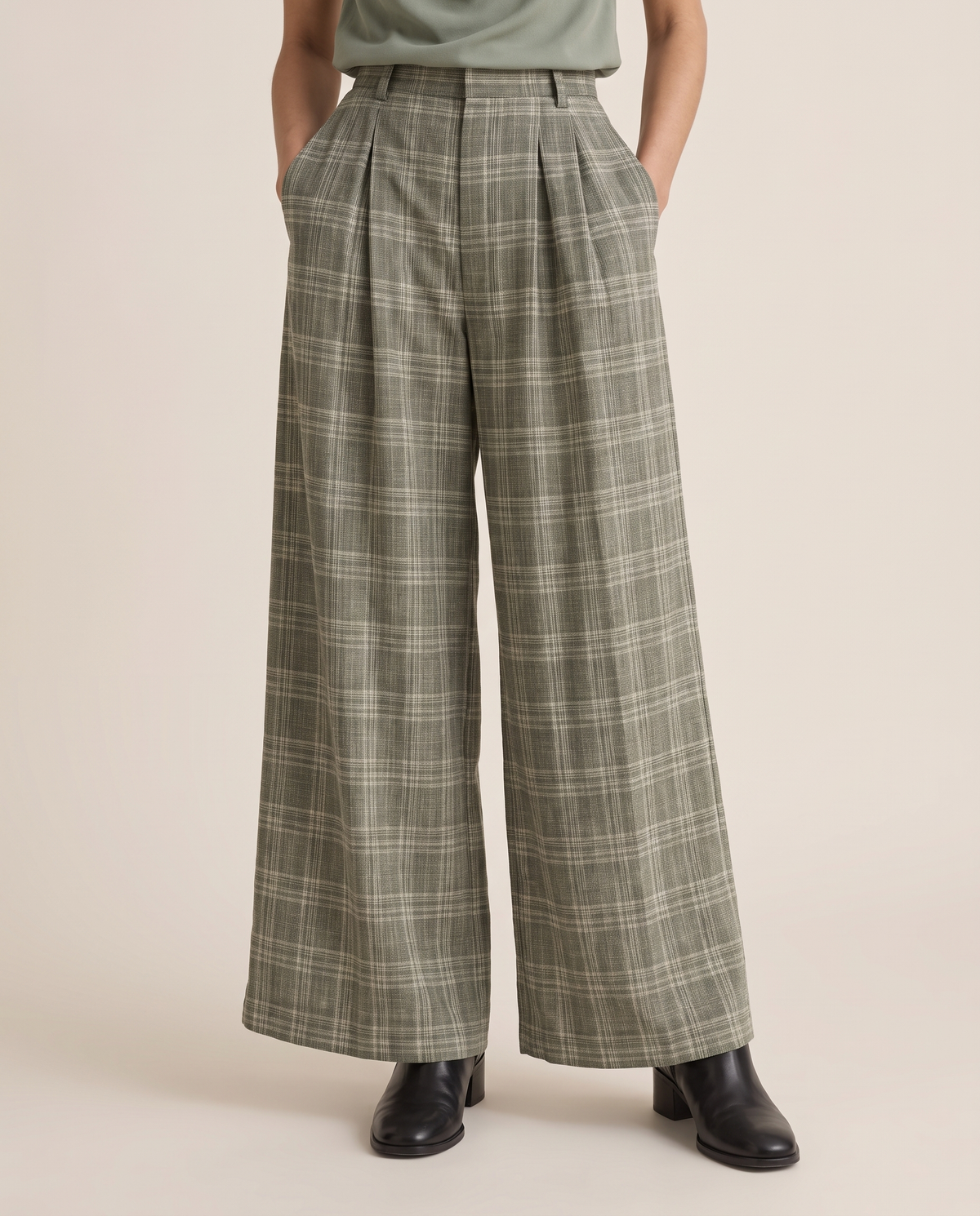 Brambleton Cowl-Neck Top and Wide-Leg Pants — trouser detail