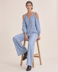 Ashland Cold-Shoulder Wide-Leg Jumpsuit — seated