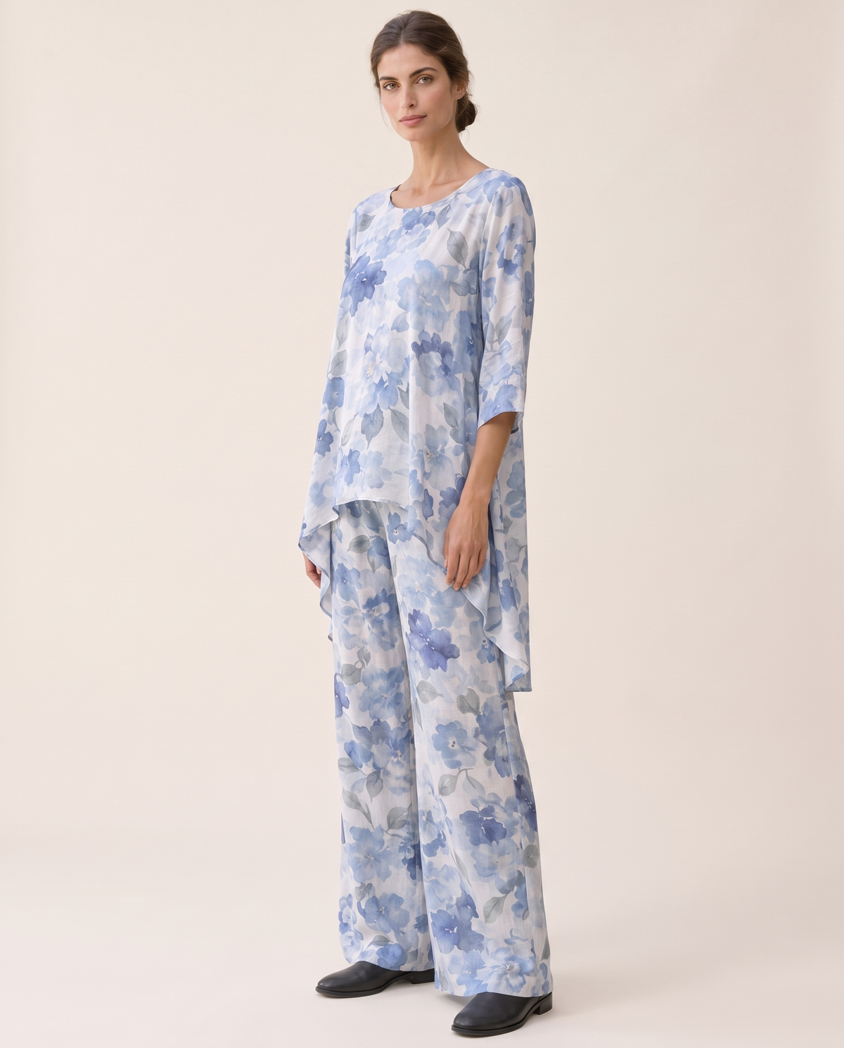 Bayfield Asymmetric Tunic and Pants Set — three-quarter view