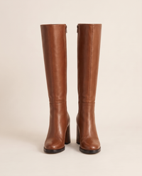 Round Toe Knee-High Boots with Block Heel — brown
