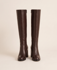 Round Toe Knee-High Boots with Block Heel — dark brown