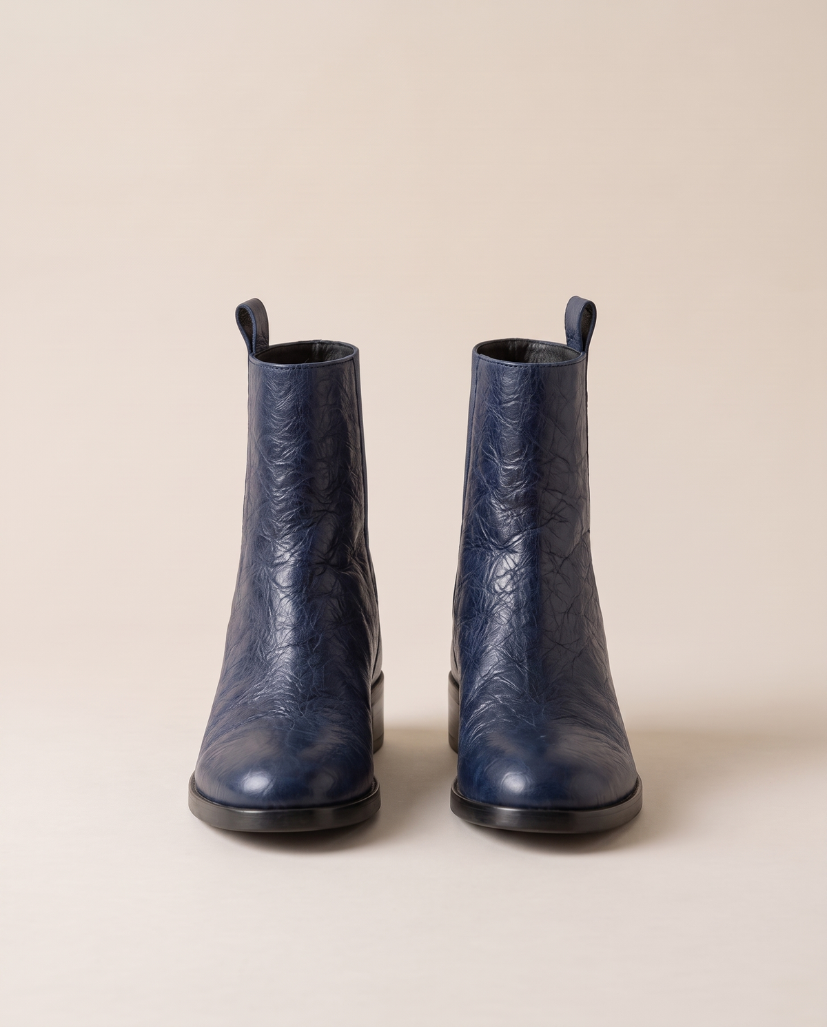 Ankle Boots with Side Pull Tabs and Low Block Heel — blue