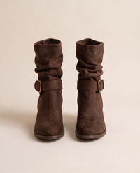 Slouch Ankle Boots with Buckle Strap — dark brown