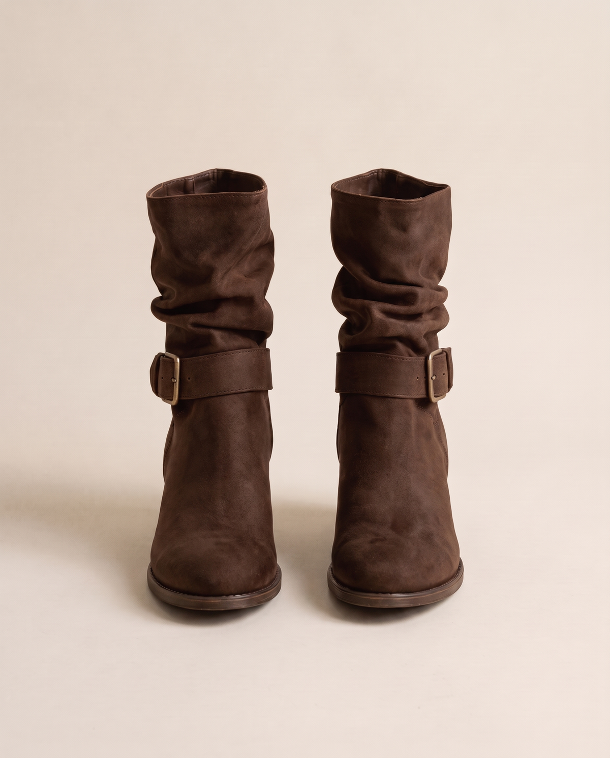 Slouch Ankle Boots with Buckle Strap — dark brown