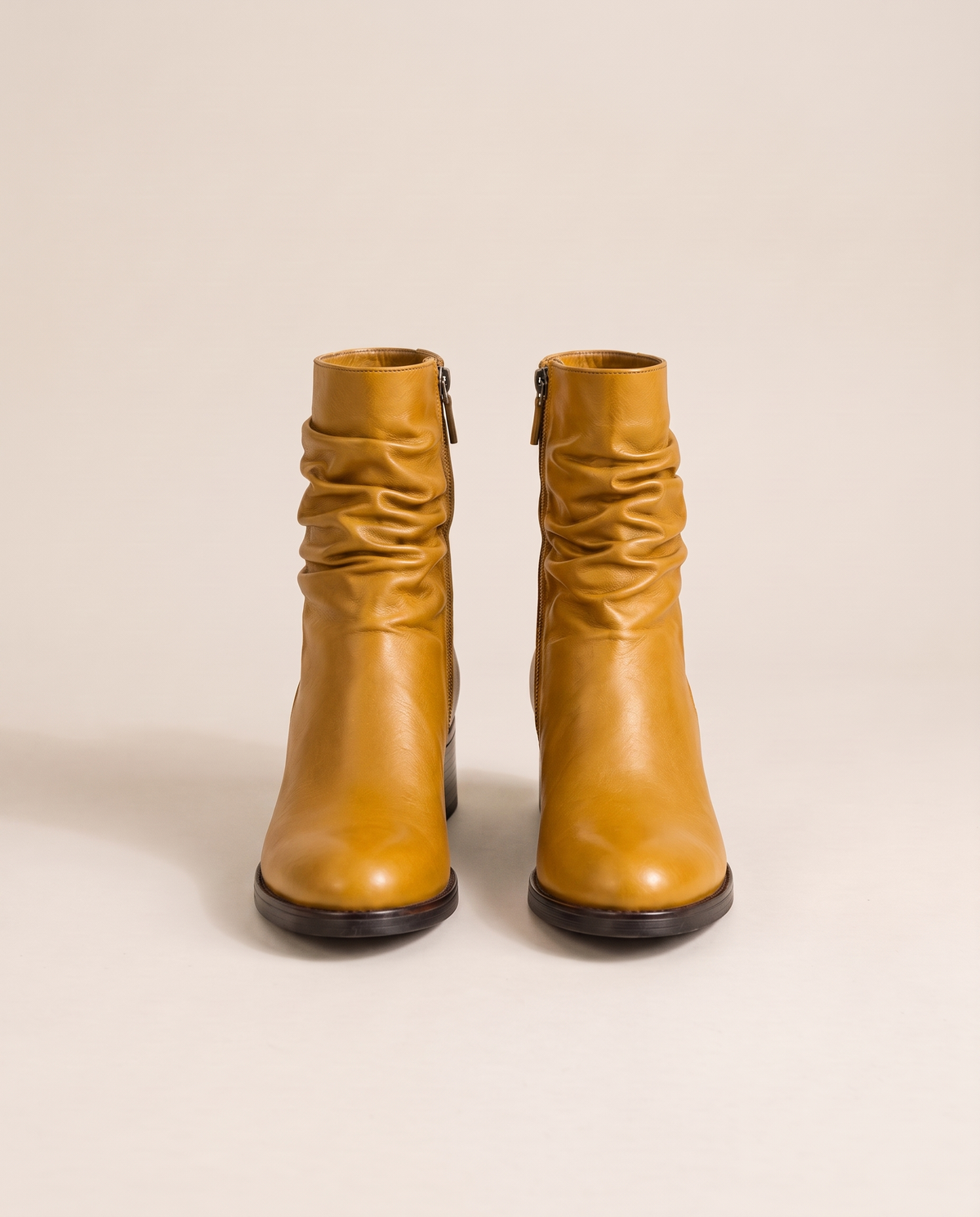 Women's Ruched Ankle Boots with Side Zipper — yellow