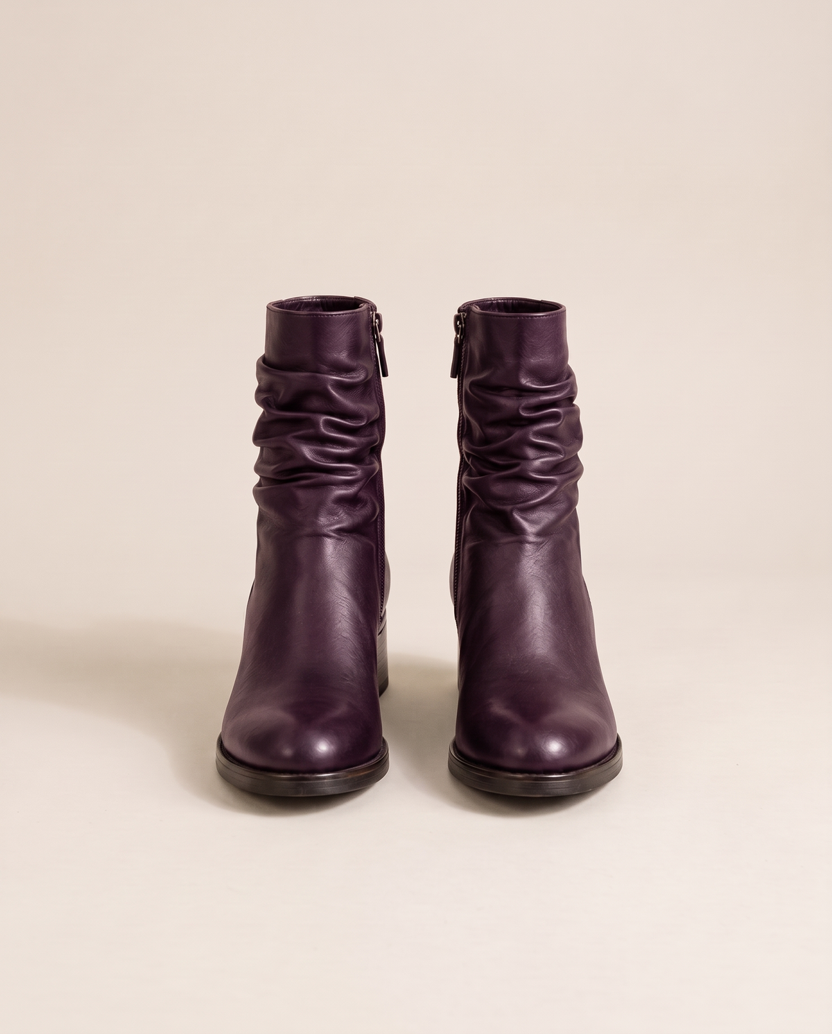 Women's Ruched Ankle Boots with Side Zipper — purple