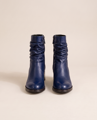 Women's Ruched Ankle Boots with Side Zipper — blue