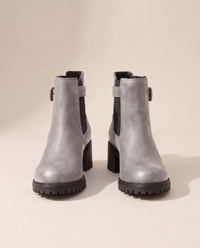 Chelsea Ankle Boots with Buckle Strap and Lug Sole — silvery gray