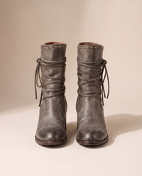 Lace-Up Western Ankle Boots with Studded Trim — gray
