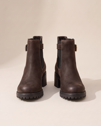 Chelsea Ankle Boots with Buckle Strap and Lug Sole — dark brown