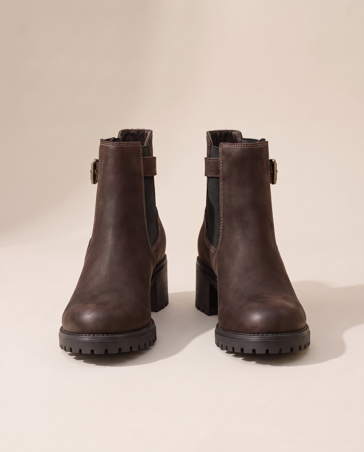Chelsea Ankle Boots with Buckle Strap and Lug Sole — dark brown