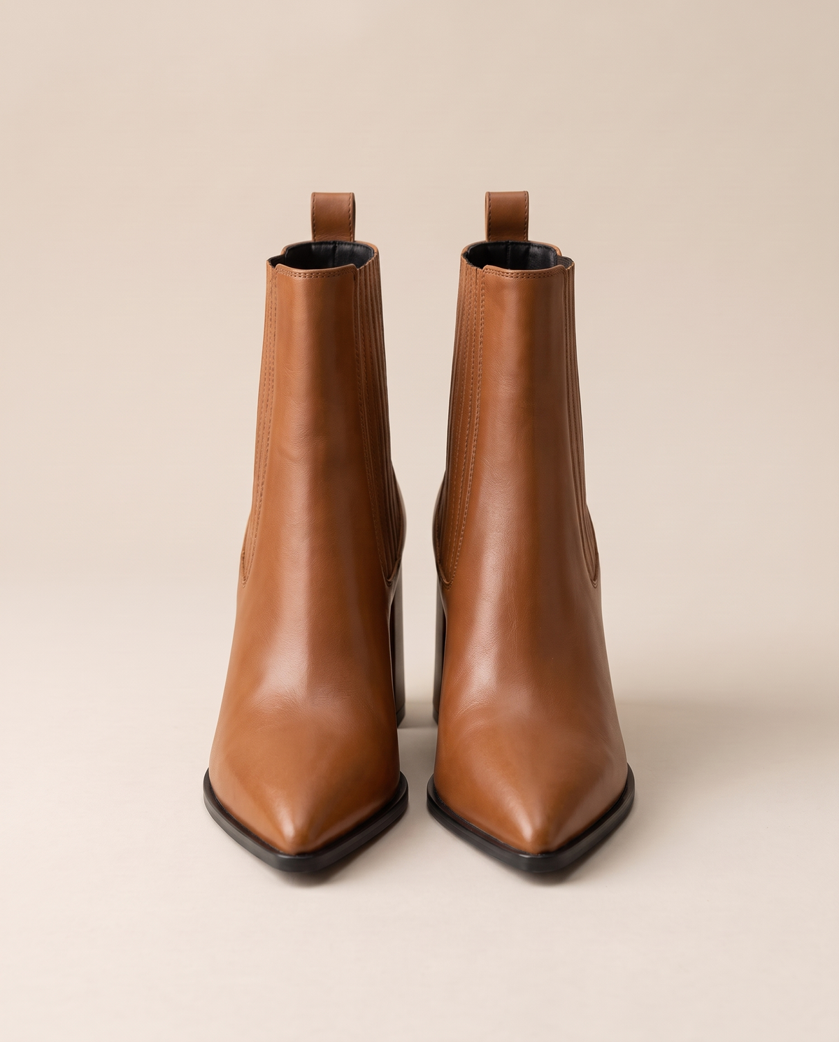 Pointed Toe Chelsea Boots with Block Heel — brown